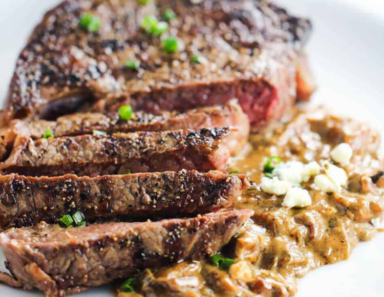 Sirloin Steak with Gorgonzola Butter and Caramelized Shallots