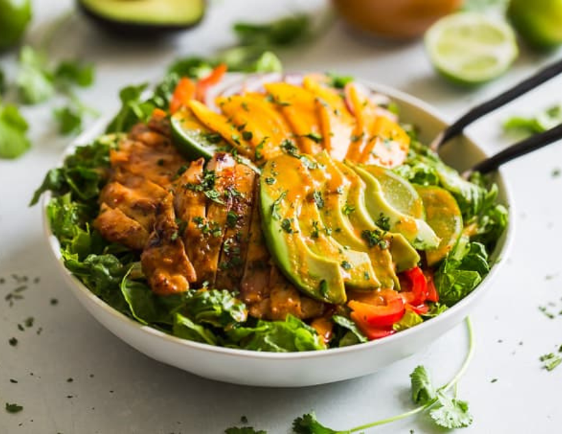 Crispy Chicken Salad w/ Mangos & Sriracha Dressing